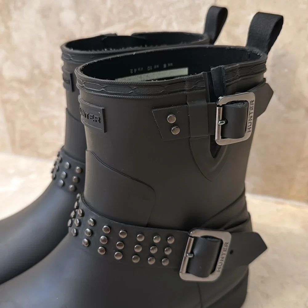 Hunter Black Ankle Boots with Studded Straps - Picture 4 of 8